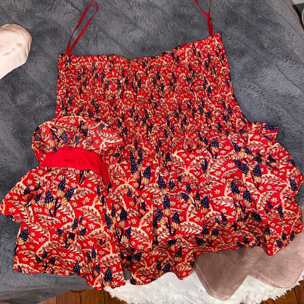 Revolve patterned flounce skirt w/ ruffles